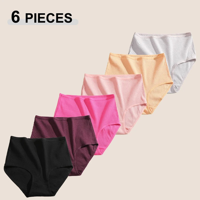 6pc Seamless Cotton Briefs | High-Waist Striped Set