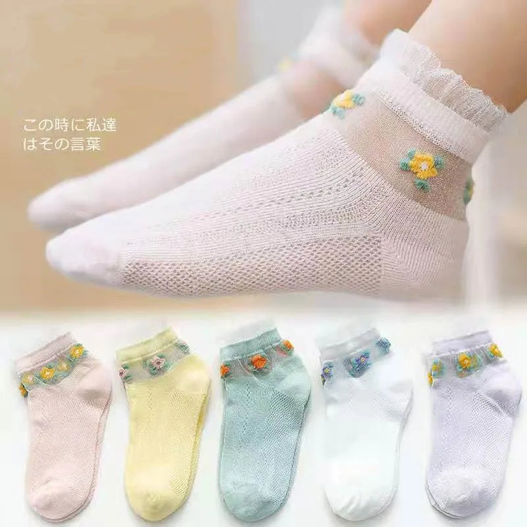 Raise Young 5-Pairs Summer Mesh Socks | Cute Girl’s Princess Set