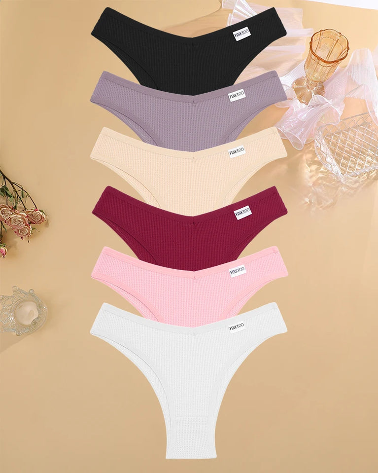 6pc Waffle Cotton G-String | V-Waist Brazilian Set