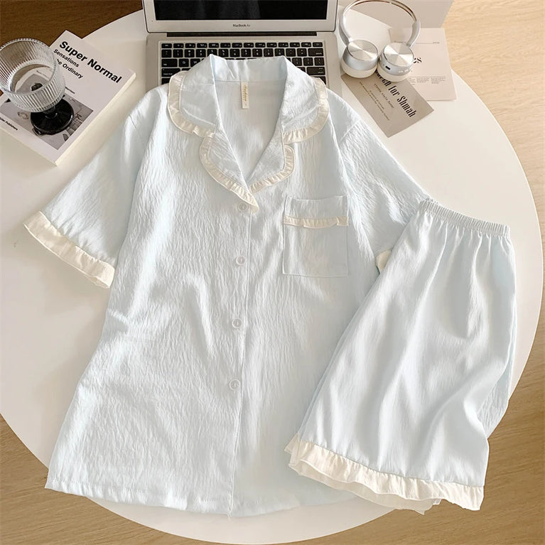 Women’s 3pc Cloud Cotton Loungewear Set | Blue Summer PJs