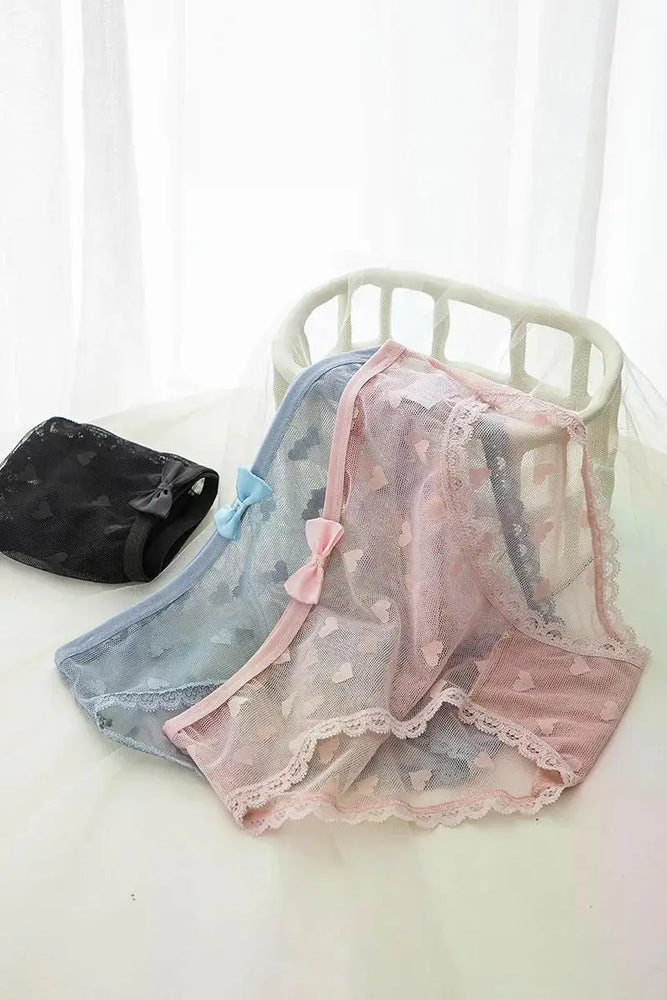 Sweetheart Mesh Briefs | Transparent Bow Heart Panties