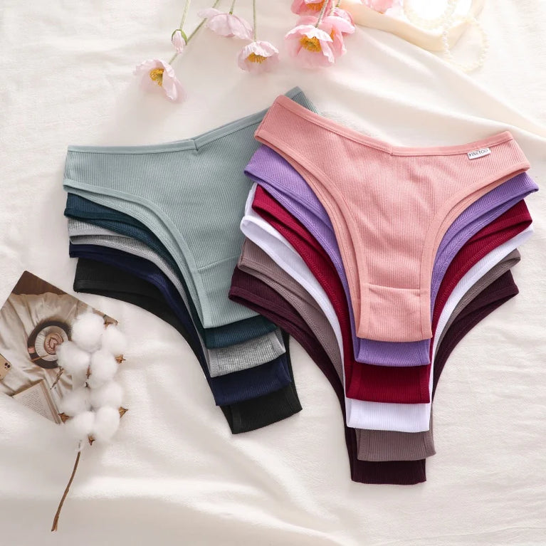 4pc Cotton Ribbed Bikini | Seamless V-Waist Panties