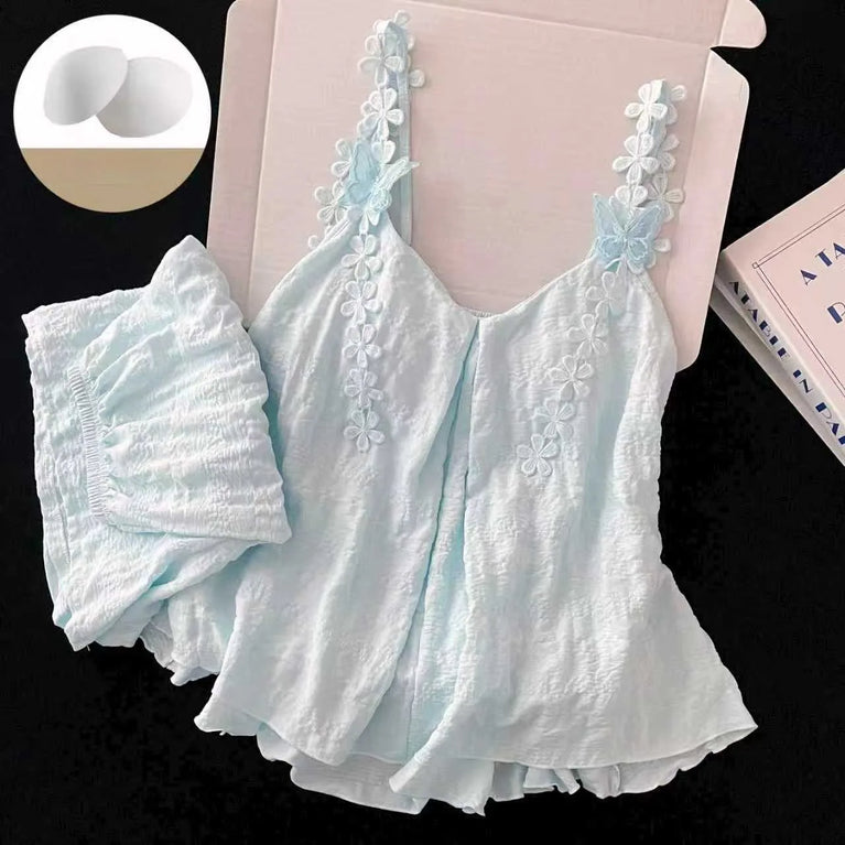 Women’s Sexy V-Neck Pajama Set | Summer Sleeveless Nightwear