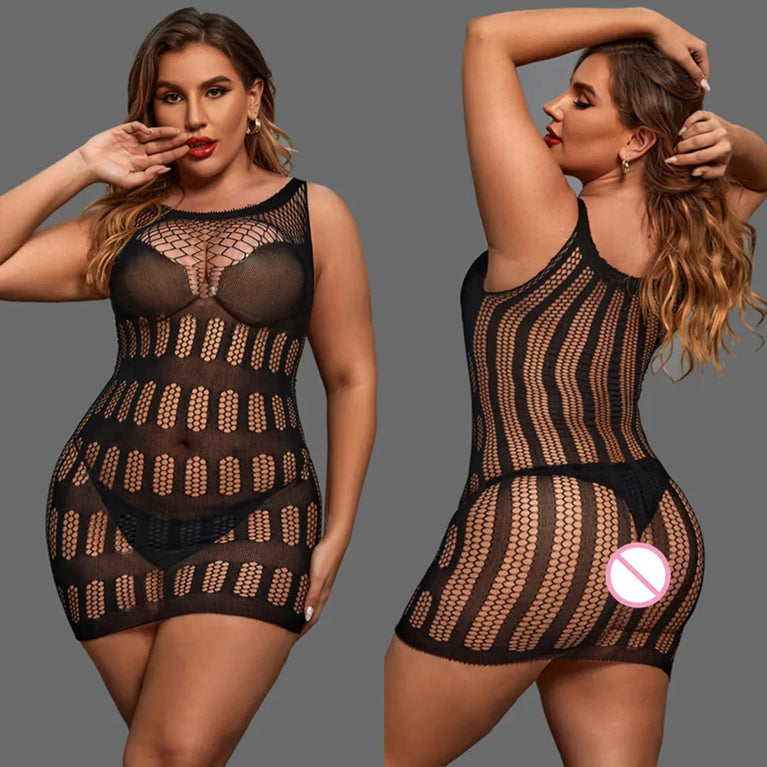 Satin Slip Dress Fishnet Bodycon Mini Nightwear for Women