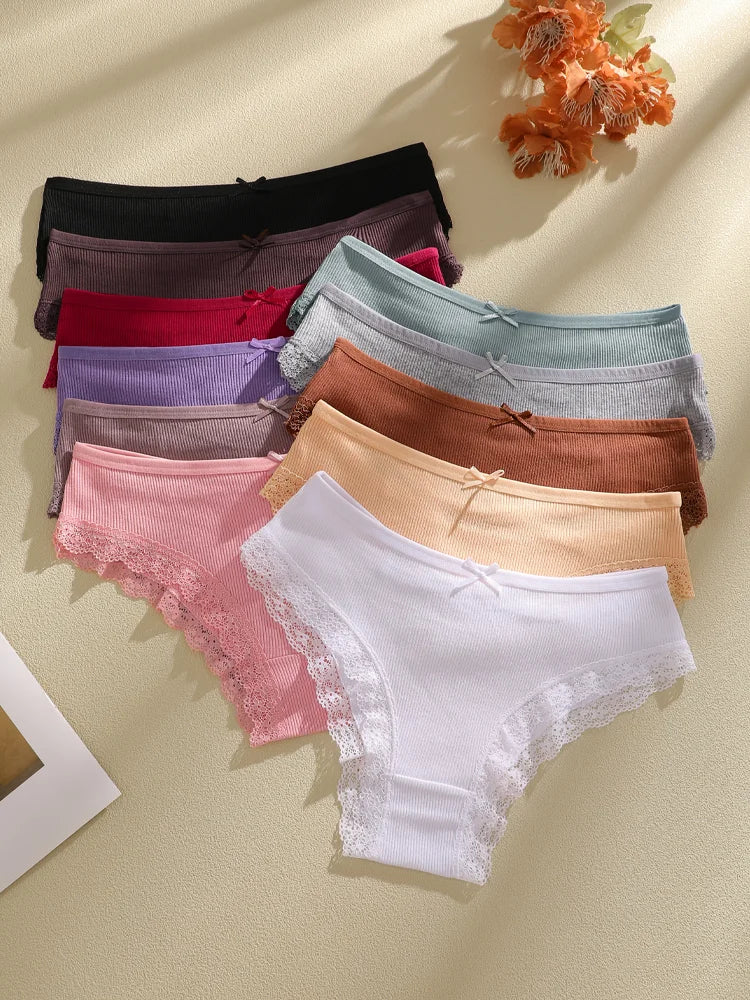 6pc Cotton Lace Panties | Crossed Belt Brazilian Briefs