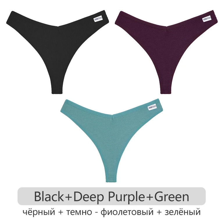 Waffle Cotton Thongs (3-Pack) – Low-Rise Comfortable G-Strings