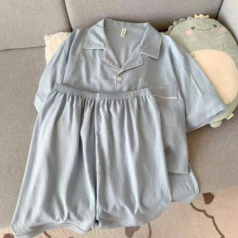 Men's Luxury Solid Pajama Set | Short Sleeve Lapel Home Suit
