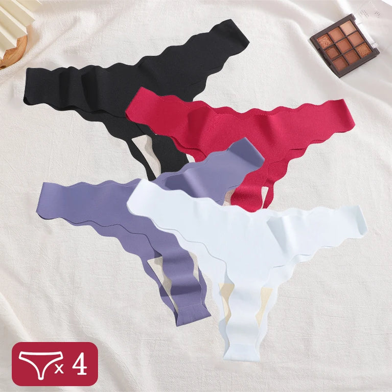 4pc Ice Silk Thongs | Seamless Wave Edge G-Strings