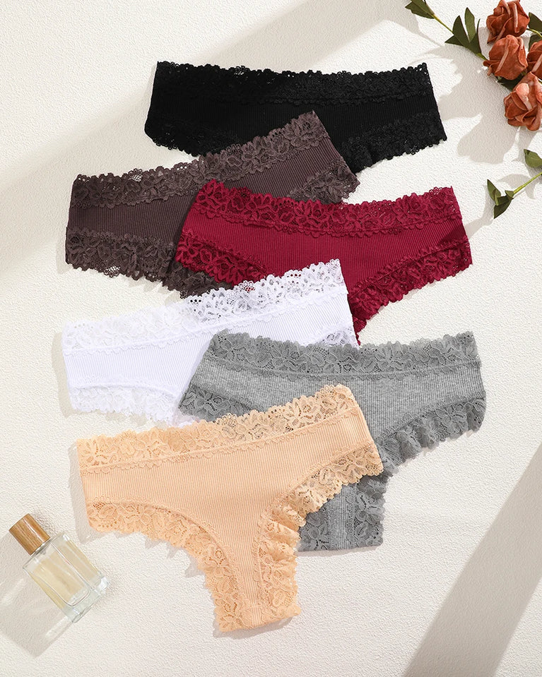 Lace Cotton Brazilian G-Strings (6-Pack) – Low-Rise Breathable Sexy Lingerie