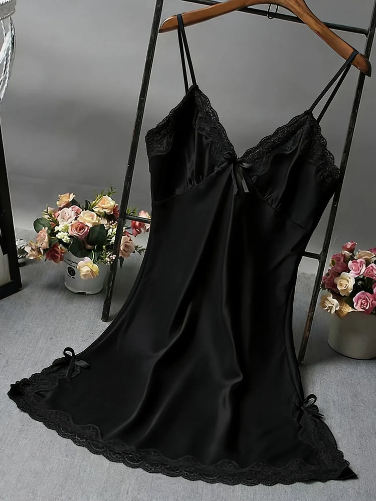 Womens Satin Slip Dress Lace Nightgown Mini Sleepwear Dress