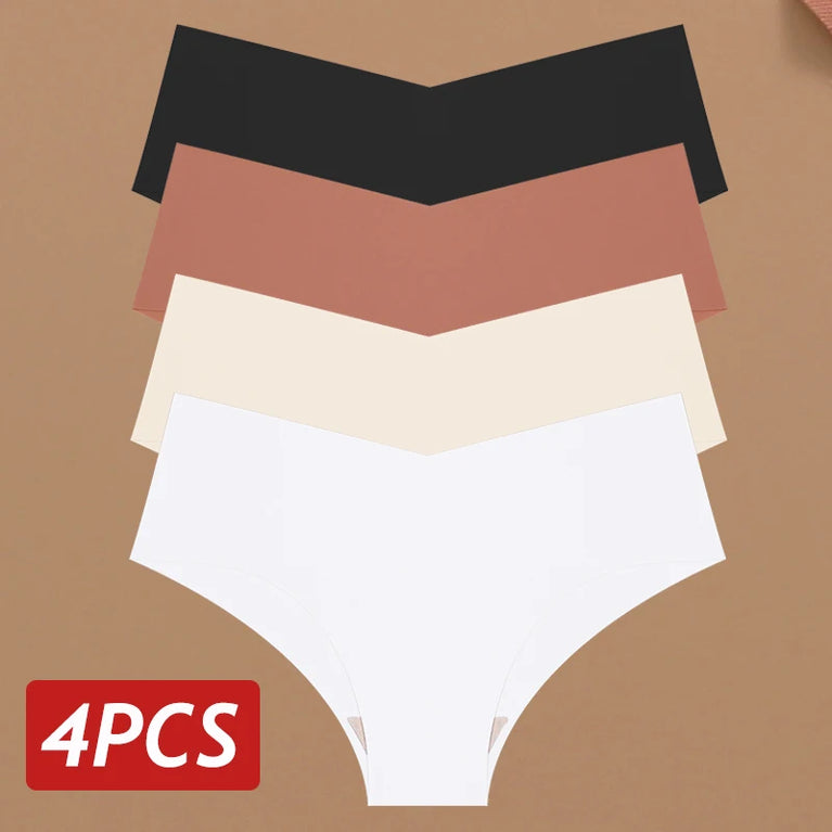Seamless V-Waist Briefs (4-Pack) – Ice Silk Low-Rise Invisible Panties