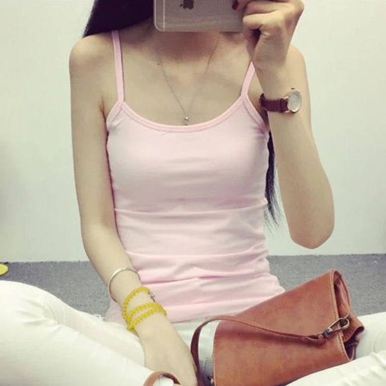 Women's Solid Color Sleeveless Slim Camisole Short Tops Vest