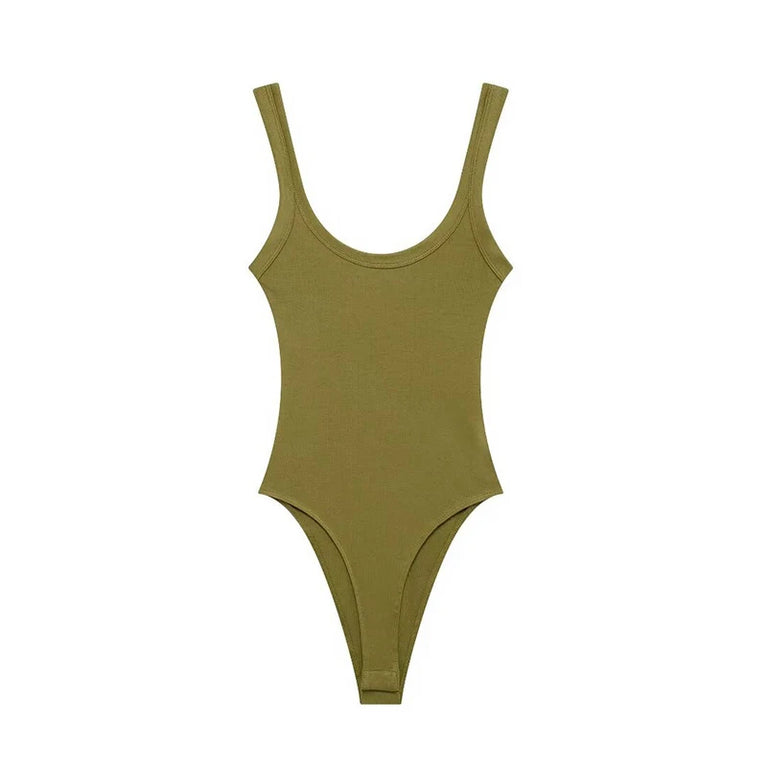 Ribbed Backless Bodysuit | Sexy O-Neck Snap Playsuit