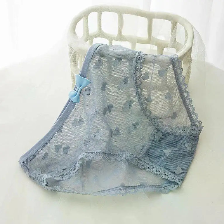 Sweetheart Mesh Briefs | Transparent Bow Heart Panties