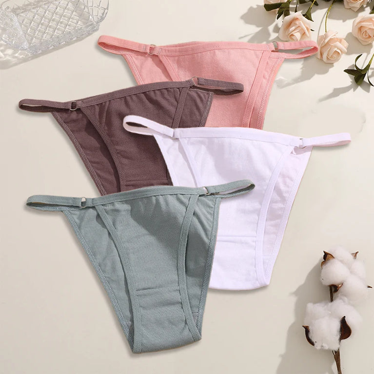 4pc Cotton Briefs | Sexy Metal Ring Low-Waist Set