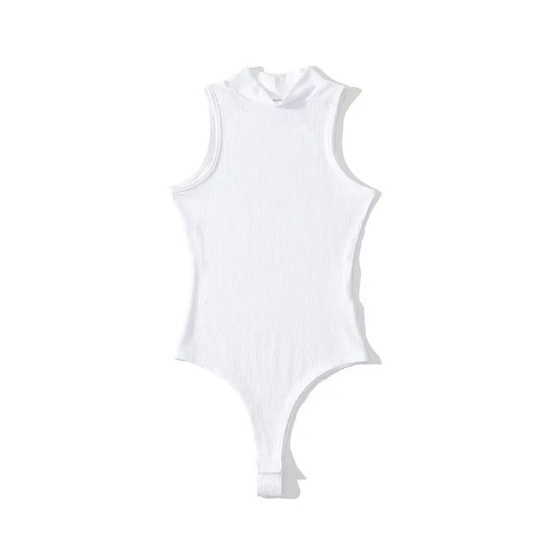Turtleneck Sleeveless Knit Bodysuit | Summer Y2K High-Stretch Slim Fit