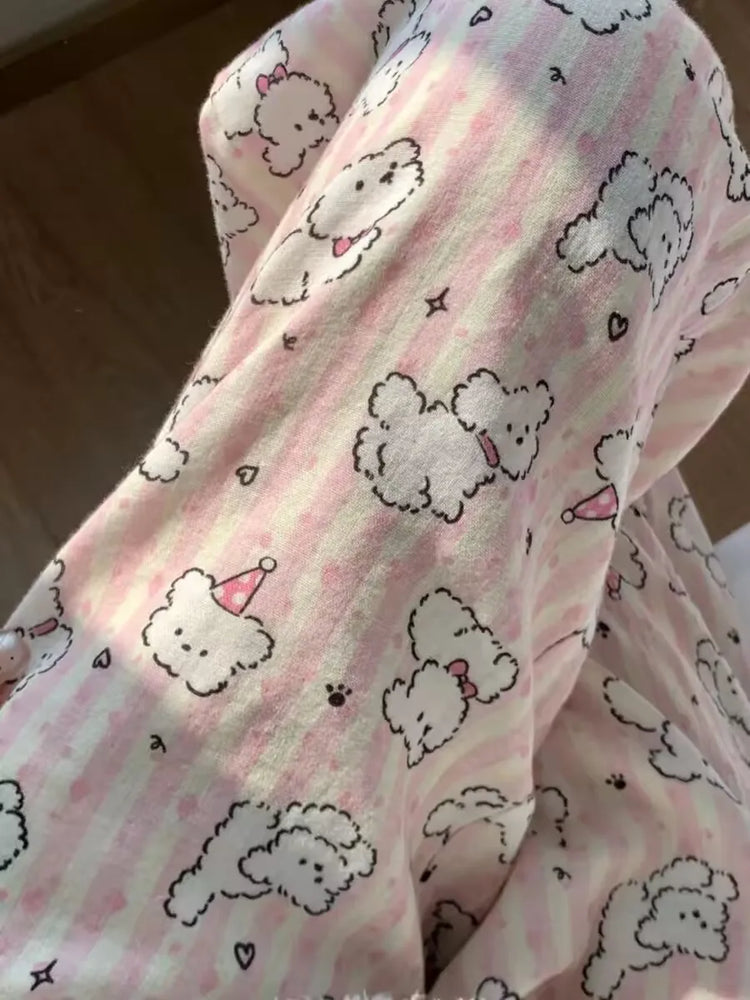 Women’s Ice Silk Sleepwear Set | Sweet Short Sleeve PJs