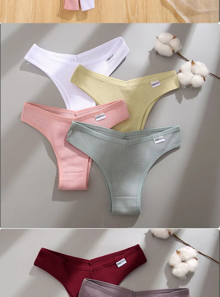 6pc Waffle Cotton G-String | V-Waist Brazilian Set