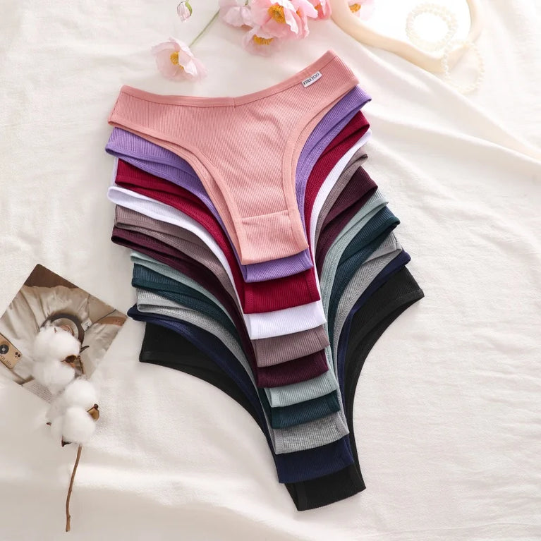 4pc Cotton Ribbed Bikini | Seamless V-Waist Panties