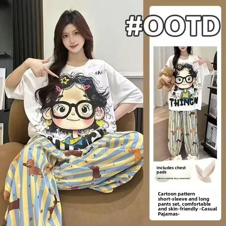 Women’s Pure Cotton Pajama Set | Integrated Chest Pad PJs