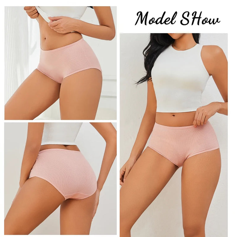 6pc Seamless Cotton Briefs | High-Waist Striped Set