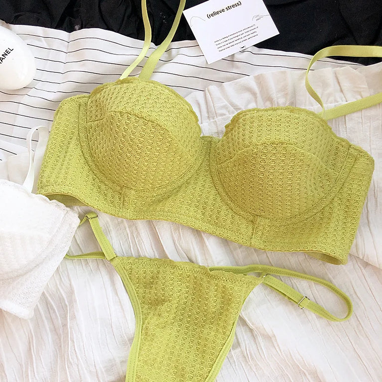 French 1/2 Cup Push-Up Bra Set | Fluorescent Lace Lingerie