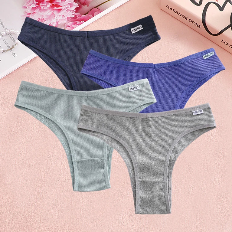 4pc Cotton Ribbed Bikini | Seamless V-Waist Panties