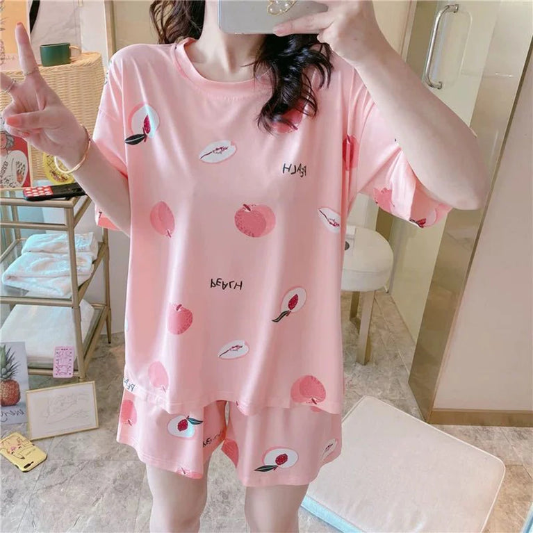 Women’s Plus-Size Print Pajama Set | Half-Sleeve & Shorts