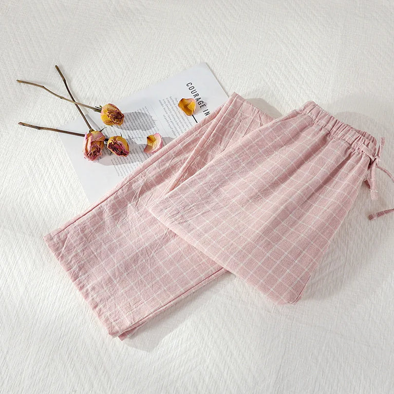 Cotton Gauze Pants | Striped Home Trousers