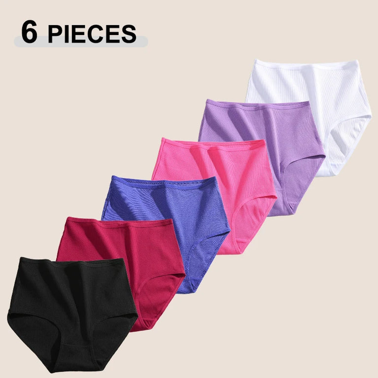 6pc Seamless Cotton Briefs | High-Waist Striped Set