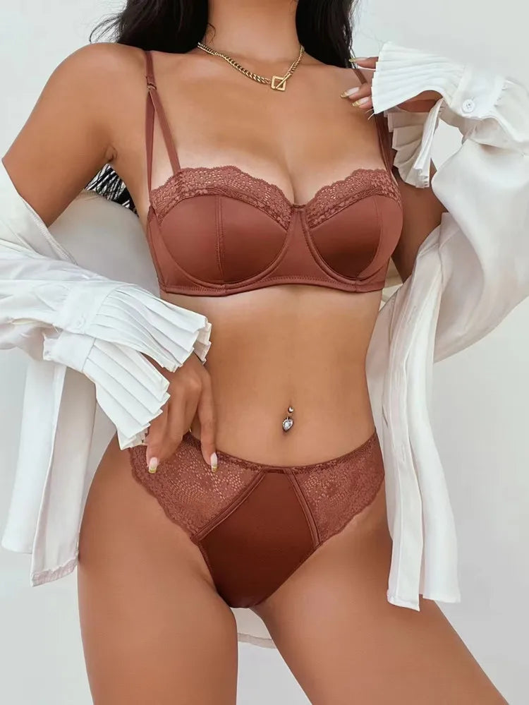 French Lace Embroidery Bra Set | Romantic Summer Green Duo