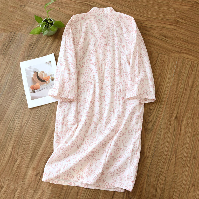 Women's Pure Cotton Floral Robe | Thin Gauze Sleep Gown
