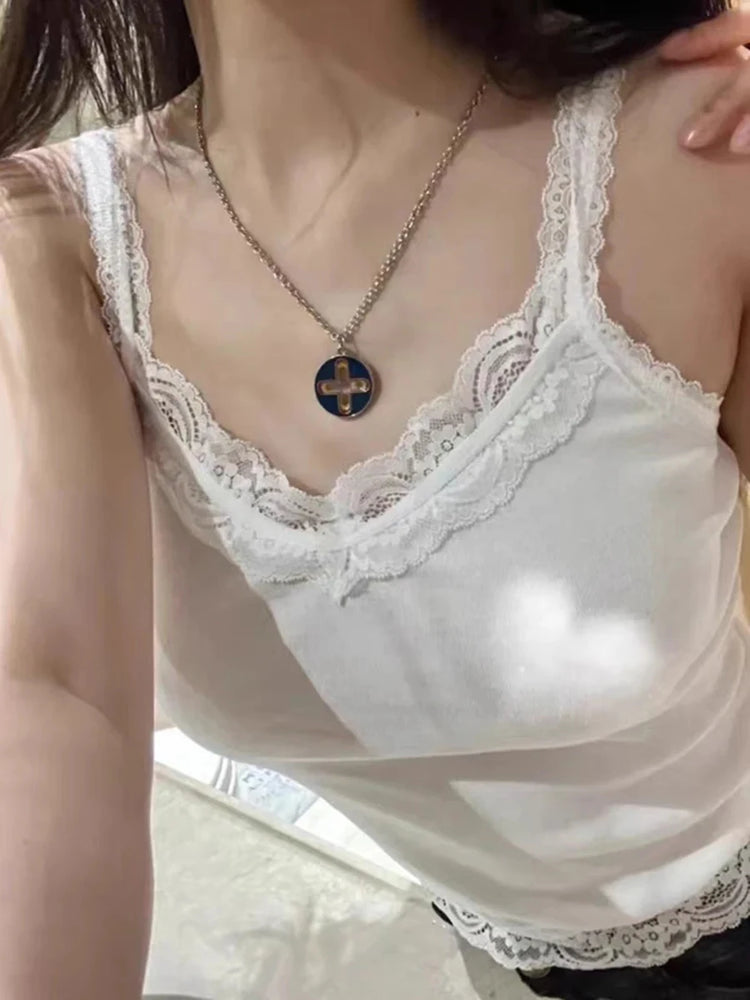 Vintage Lace Patchwork Tank Top | Sweet Y2K Summer Camisole
