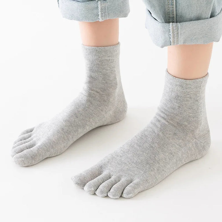 Women Cotton Five Toe Breathable Middle Tube Casual Socks