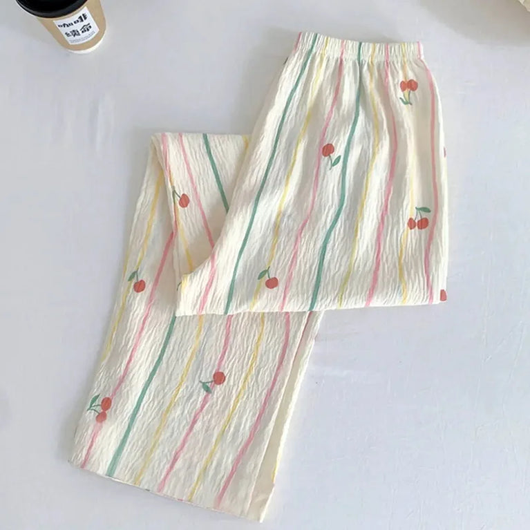 Cartoon Bear Summer Pajama Pants | Loose High Rise Trousers