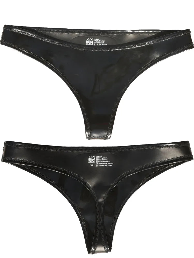 Reversible PU Leather Bikini Briefs – Wet Look Shiny & Matte Dual-Finish Low-Rise Sexy Panties