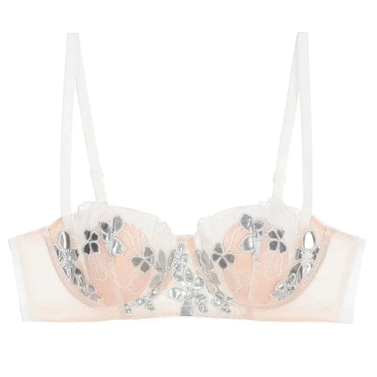 EMBROIDERY PUSH UP UNDERWIRE SEXY LINGERIE BRA SET FLORAL CUP