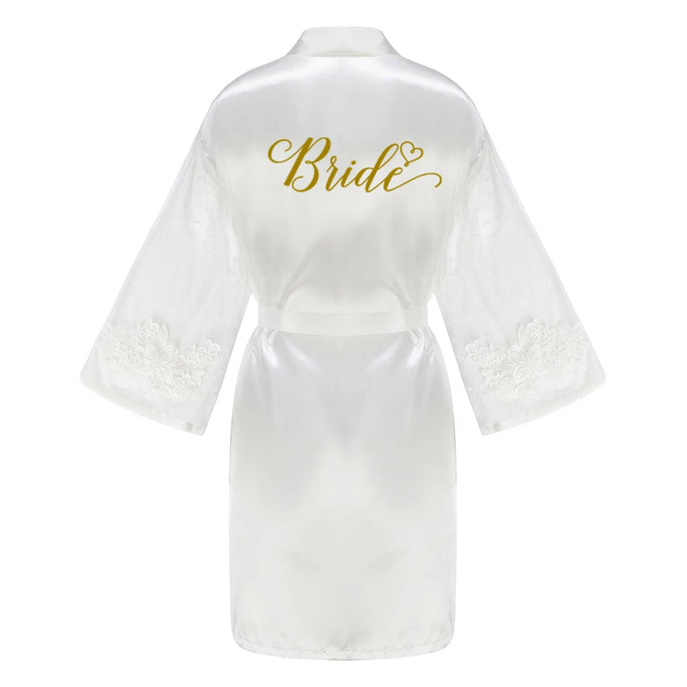 Caramel Wedding Robe | Mesh-Sleeve Satin Kimono