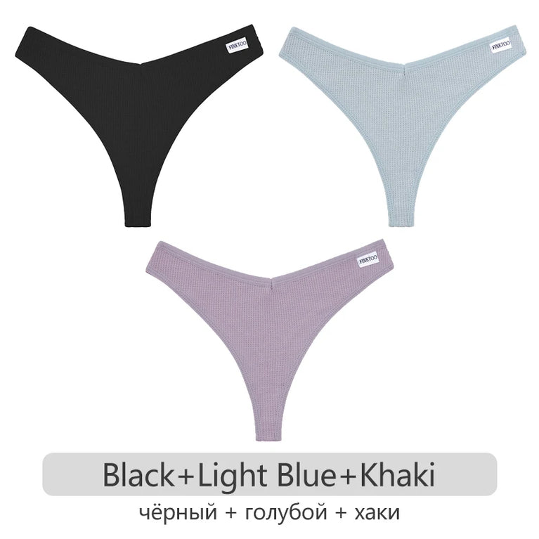 Waffle Cotton Thongs (3-Pack) – Low-Rise Comfortable G-Strings