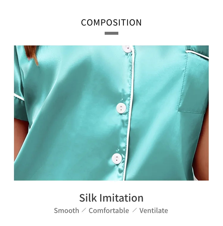 Luxury Satin Pajama Set | Short Sleeve Lapel Home Suit