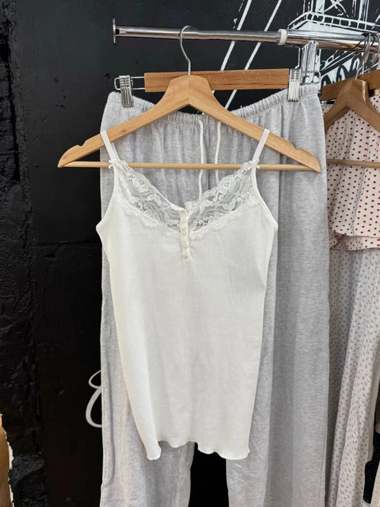 Vintage Lace Patchwork Tank Top | Sweet Y2K Summer Camisole