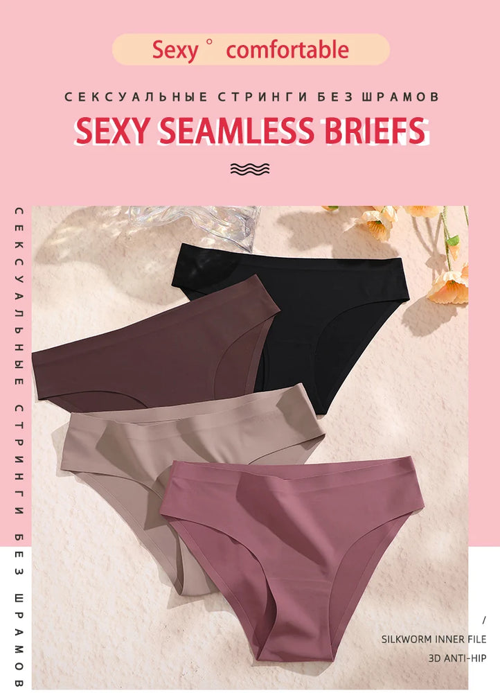 Sexy Ice Silk Women's Underwear – Low-Waist Seamless Invisible Briefs