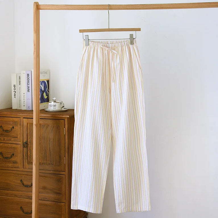 Cotton Gauze Pants | Striped Home Trousers