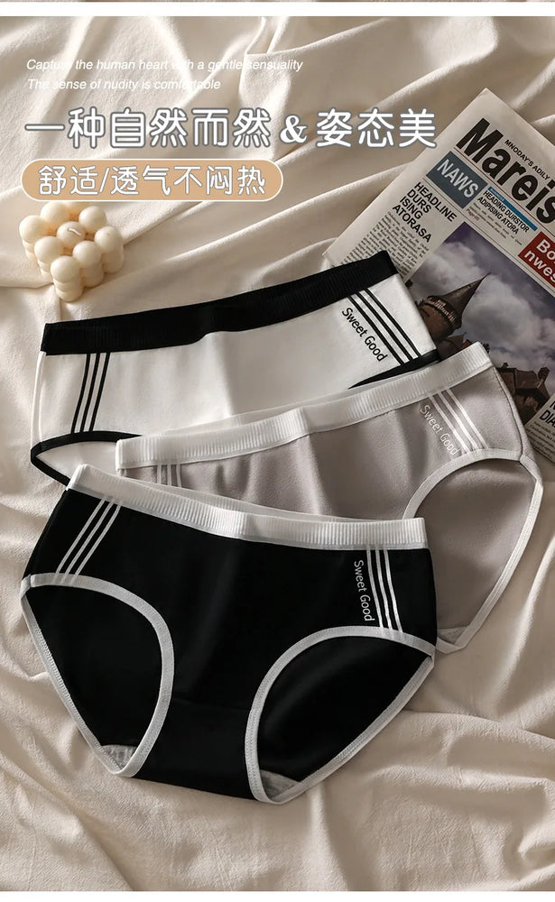 3pc Sporty Low-Rise Briefs | Breathable Letter-Print Panties