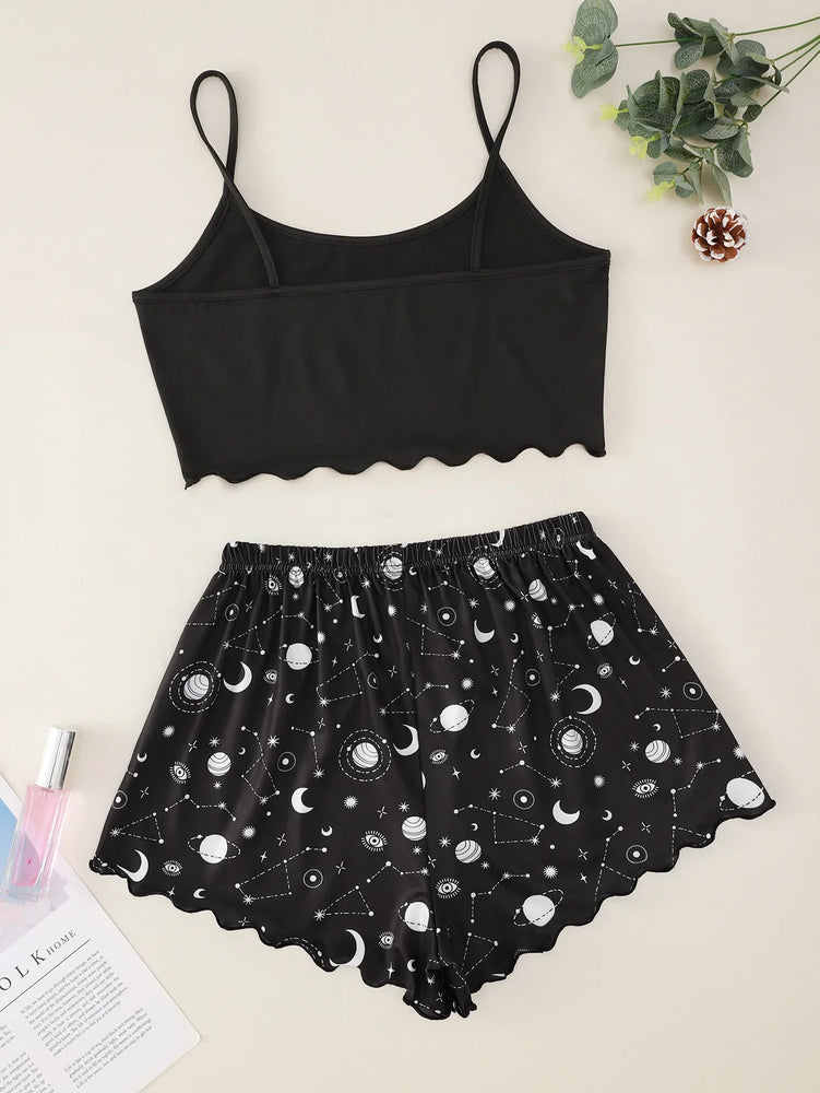 Star Moon Printed Pajama Set | Summer Sleeveless Sleepwear