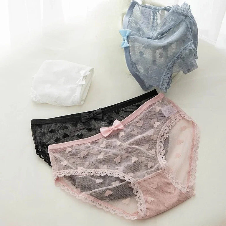 Sweetheart Mesh Briefs | Transparent Bow Heart Panties