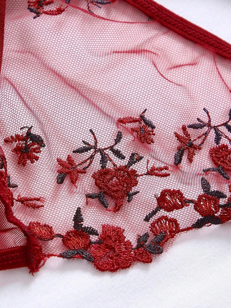 Floral Embroidery Wire-Free Bra & Brief Set – Unlined Sexy Lingerie
