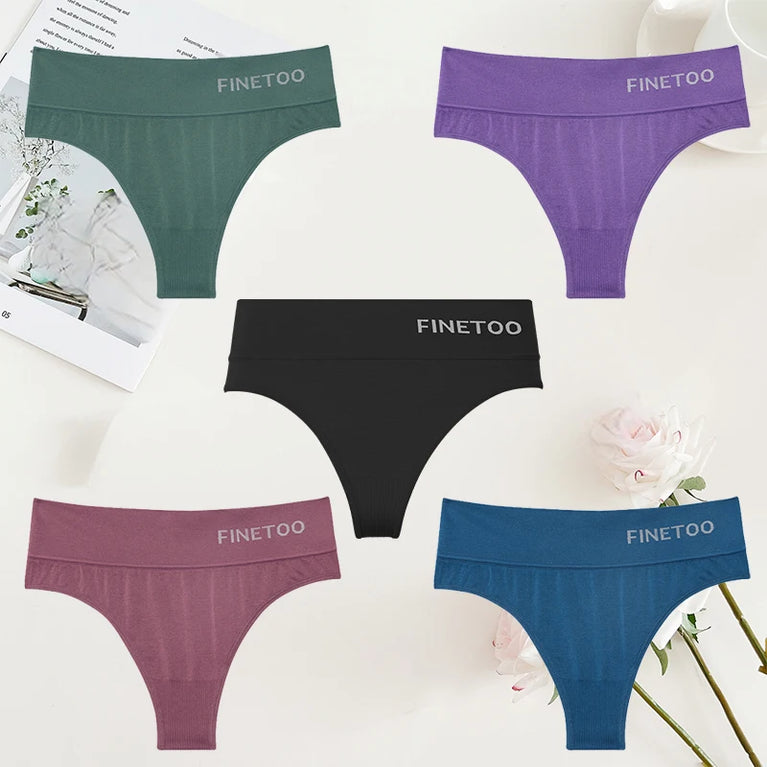 5-Pcs High-Waist Stretchy Thongs – Breathable Seamless G-String Set for Women (M-2XL)
