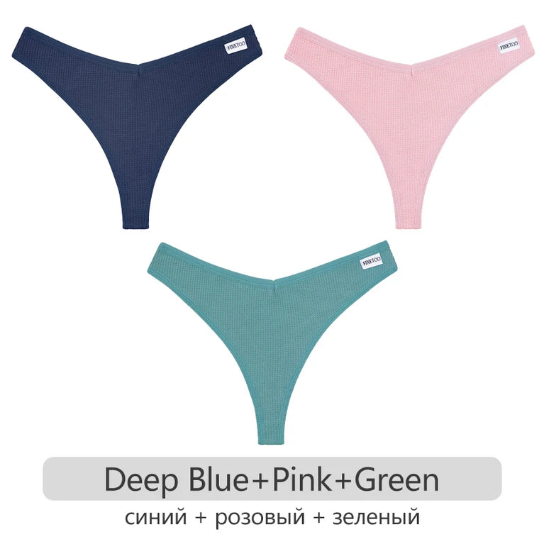 Waffle Cotton Thongs (3-Pack) – Low-Rise Comfortable G-Strings