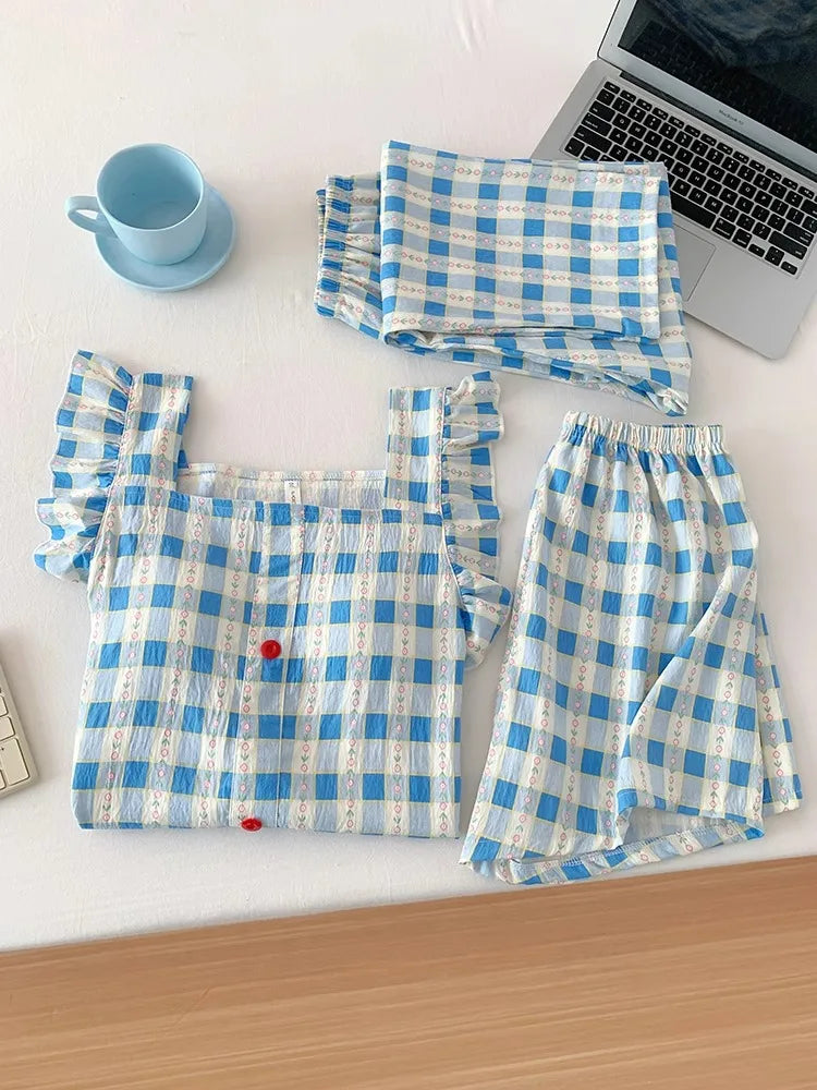 Women’s 3pc Cloud Cotton Loungewear Set | Blue Summer PJs